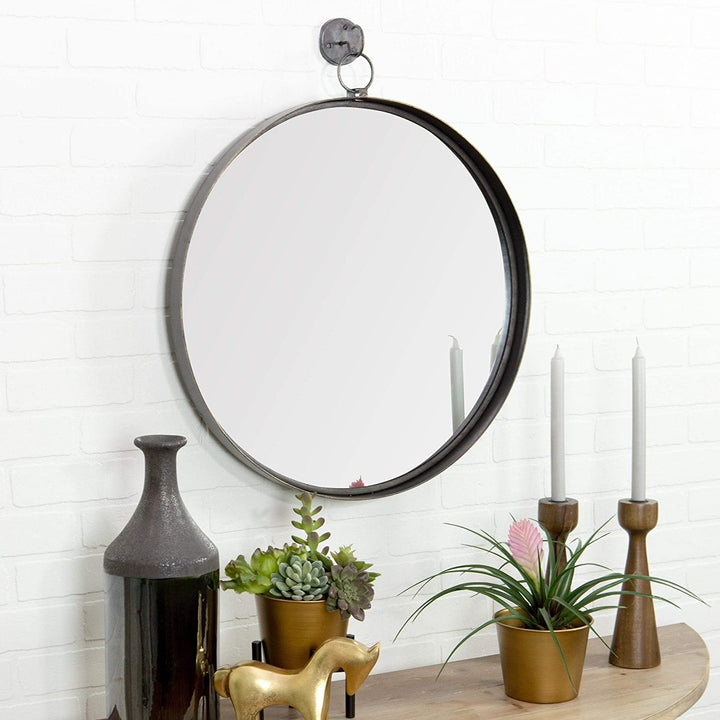 Suspended Round Wall Mirror Brown Farmhouse Modern