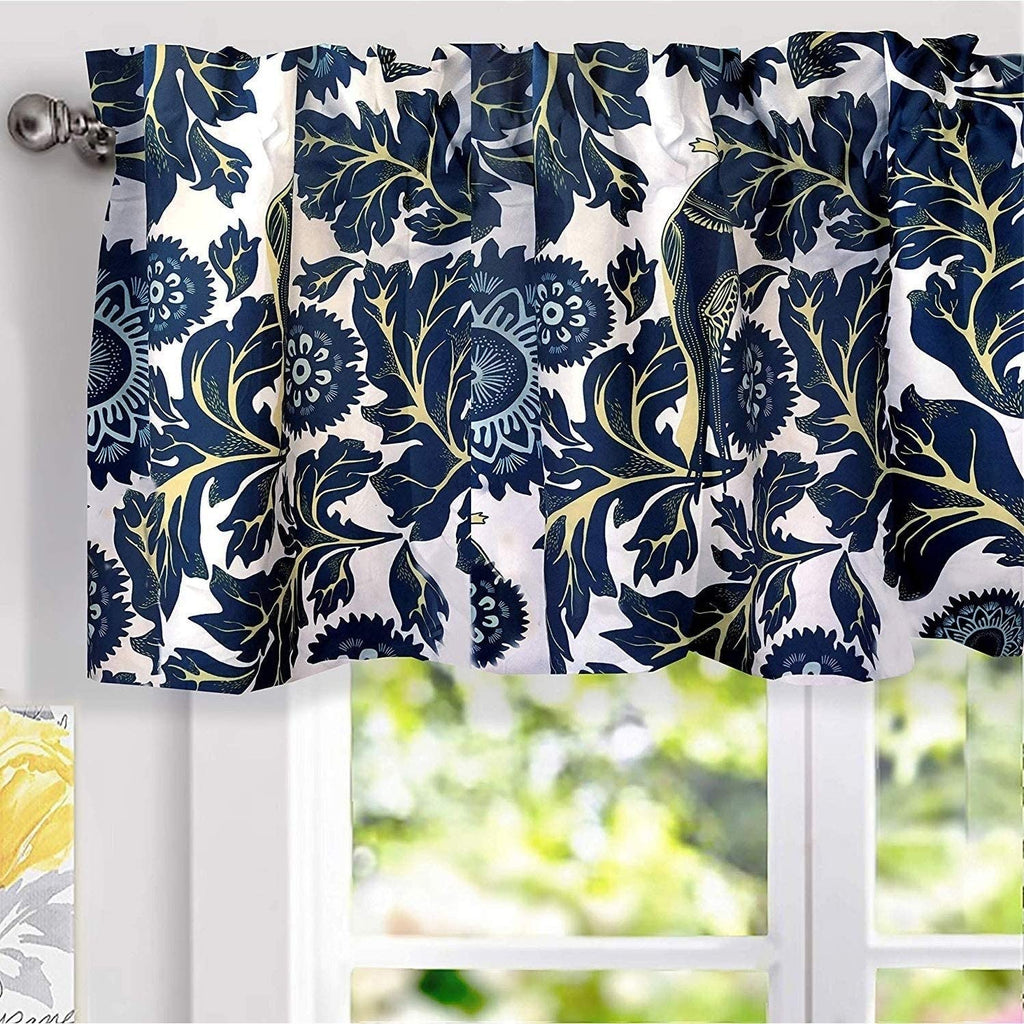 Floral Thermal Insulated Window Valance Blue Navy Modern Contemporary 100% Polyester Lined