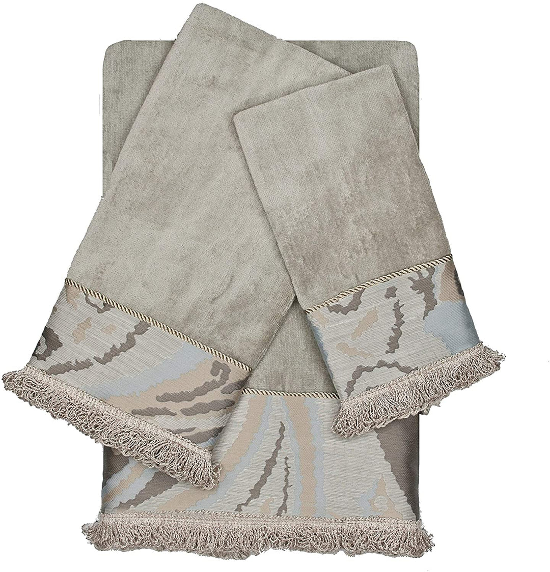 Grey 3 Piece Decorative Embellished Towel Set Animal