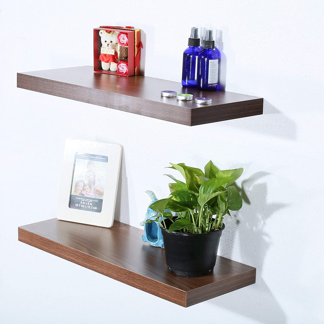 Set 2 Modern Contemporary Jd Walnut Floating Shelf 9 2523 621 5 Inches Brown Mid Century MDF Wood Natural Finish Includes Hardware Storage - Diamond Home USA