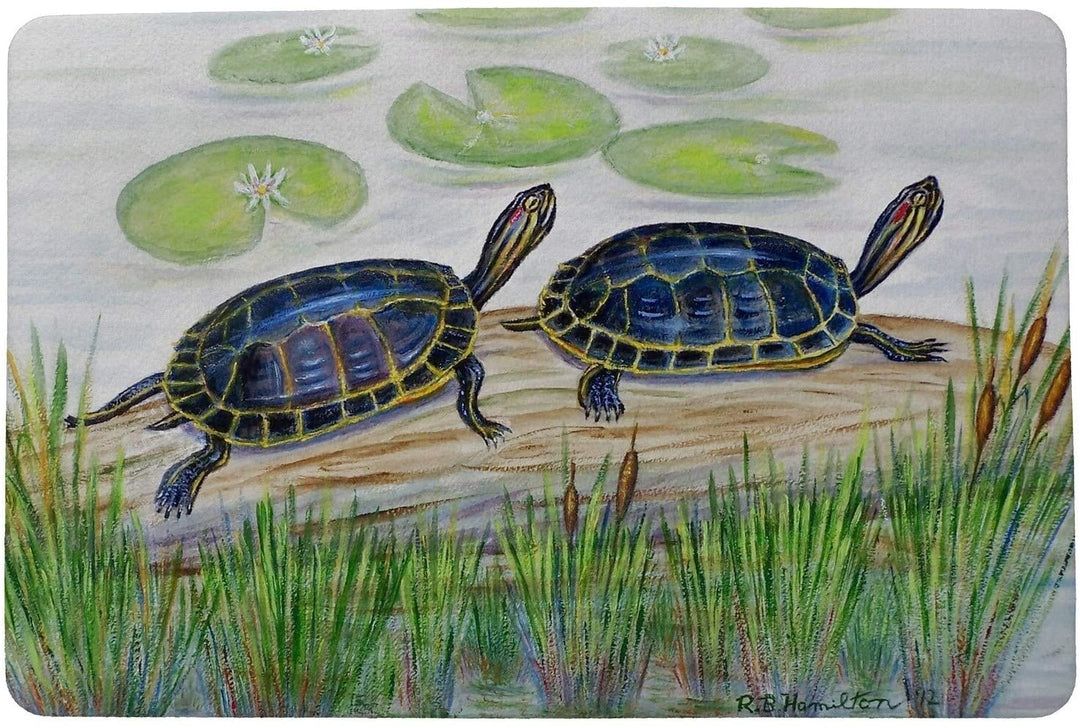 Two Turtles Door Mat 18x26 Color Coastal Rectangle Polyester