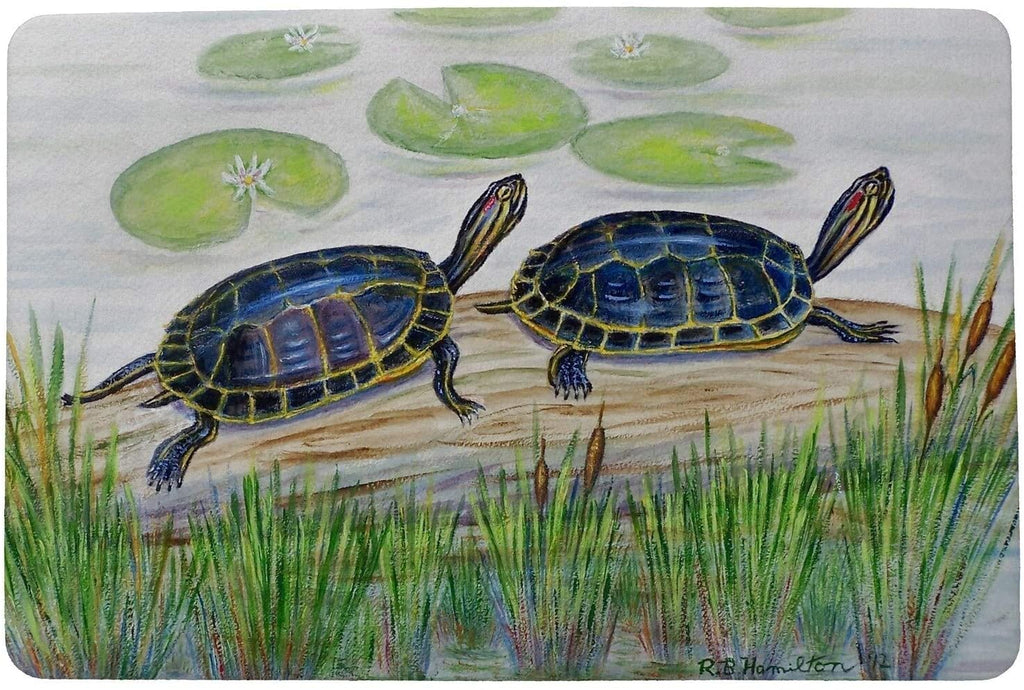 Two Turtles Door Mat 18x26 Color Coastal Rectangle Polyester Made USA Stain Resistant