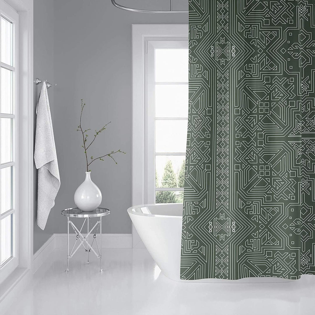 MISC Sage Shower Curtain by 71x74 Green Geometric Southwestern Polyester