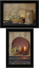 Unknown1 Candle Light Flowers Ready Hang Framed Black Frame Rustic