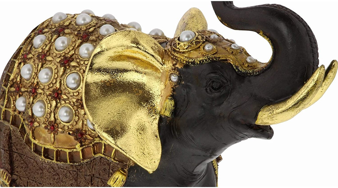 Gold Polystone Elephant Figurine White Resin - Diamond Home USA