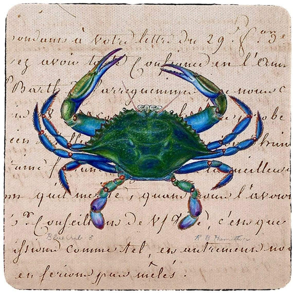 Male Blue Script Crab Coaster Set 4 Color Synthetic Fiber
