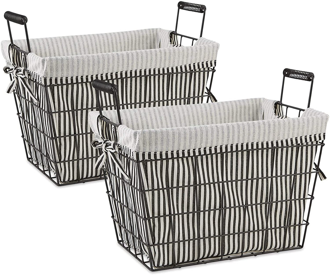 Farmhouse Black Wire Black/White Ticking Stripe Liner Basket