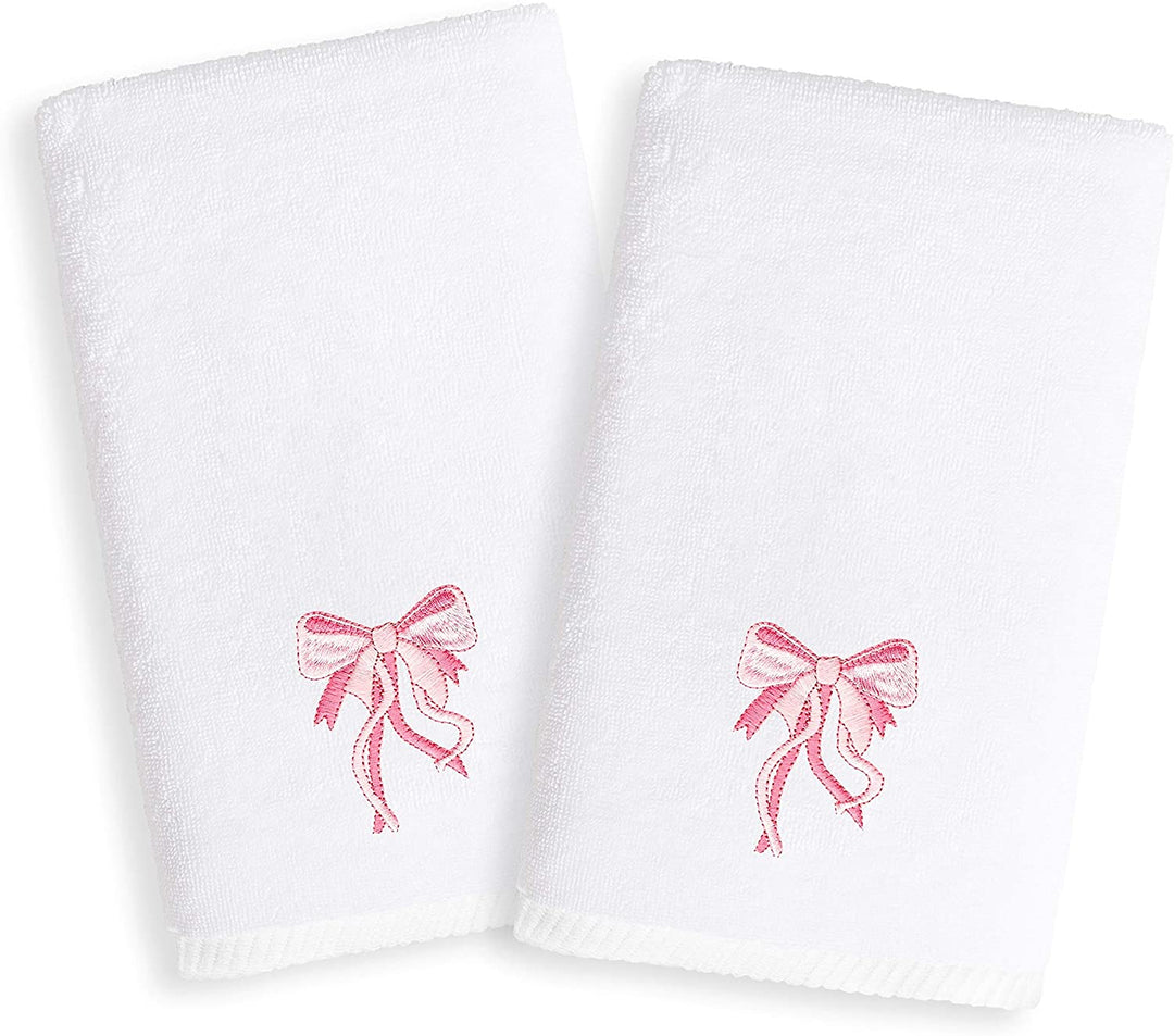 Sweet Kids Pink Bow Embroidered White Turkish Cotton Hand