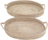 Round Seagrass Tray Set Brown Bohemian Eclectic Natural Fiber