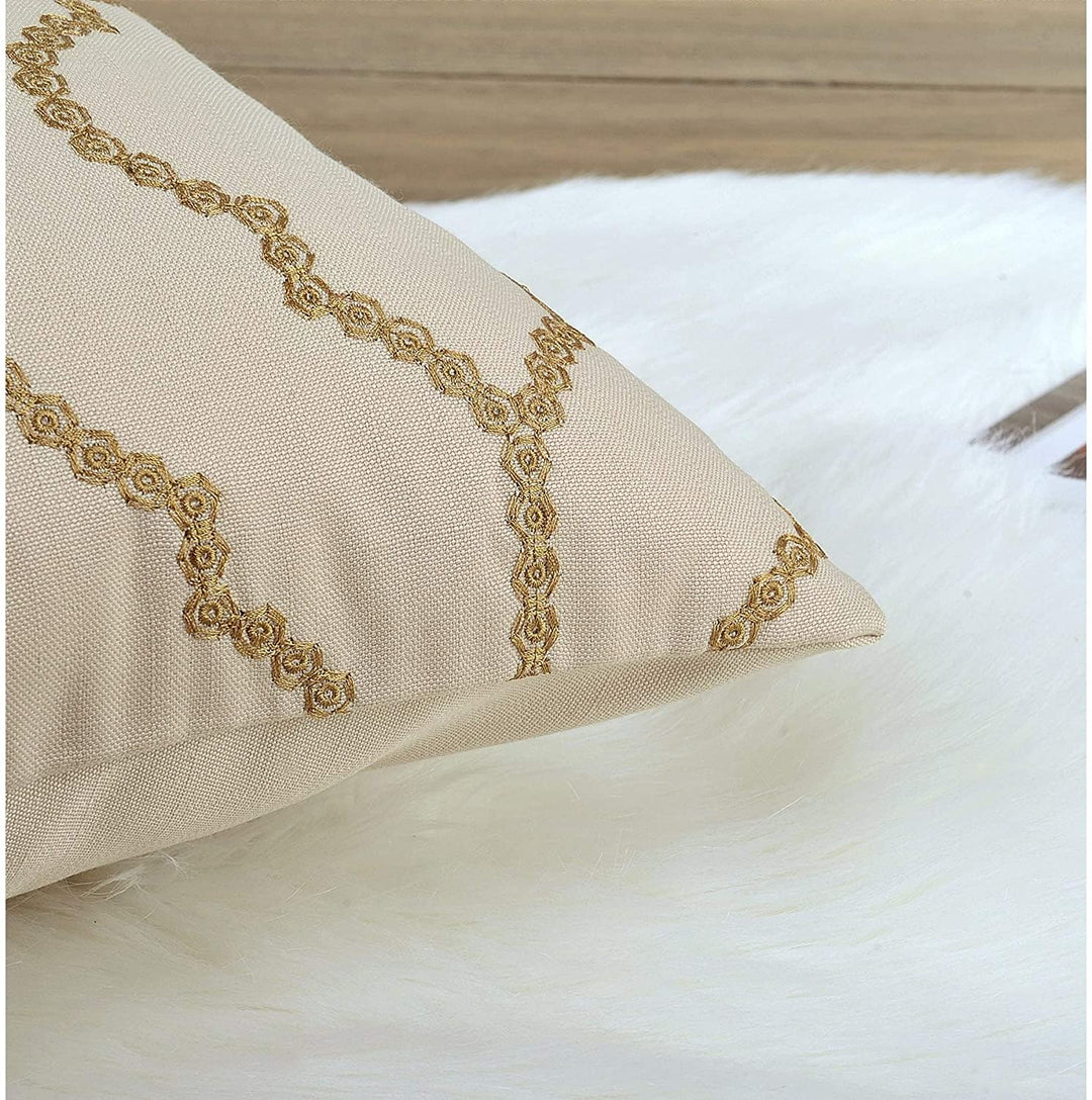 Embroidery Window Valance Pillow Shell Set 56" X 19" Beige Gold Tan Geometric Graphic Bohemian Eclectic Casual Modern Contemporary 100% Polyester - Diamond Home USA