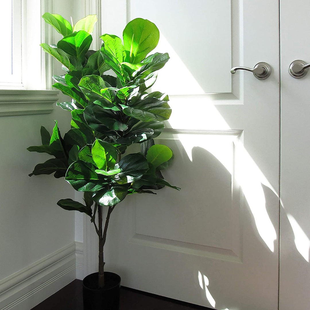 4ft Leaf Fig Tree Pot 46" H X 24" W 15" Dp Green - Diamond Home USA