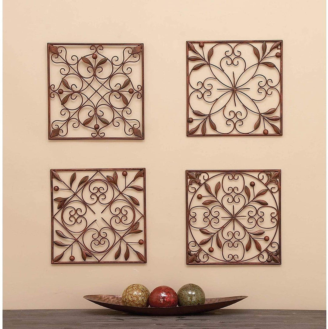 Set 4 Traditional Floral Scrollwork Metal Wall Decor by