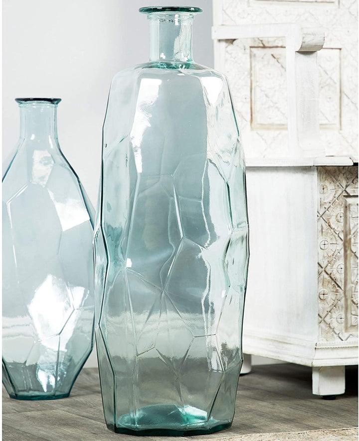 Angular Textured Large Decorative Glass Vase Clear Modern