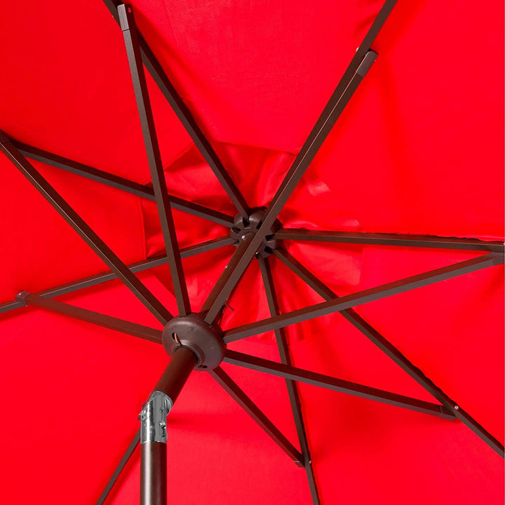 Resistant 9 Ft Crank Red/White Market Umbrella Red Classic Octagonal Wood Uv - Diamond Home USA