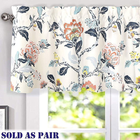Botanical Pattern Printed Window Valance Pair 52'' Width X 18'' Length Color Floral Farmhouse 100% Polyester Energy Efficient