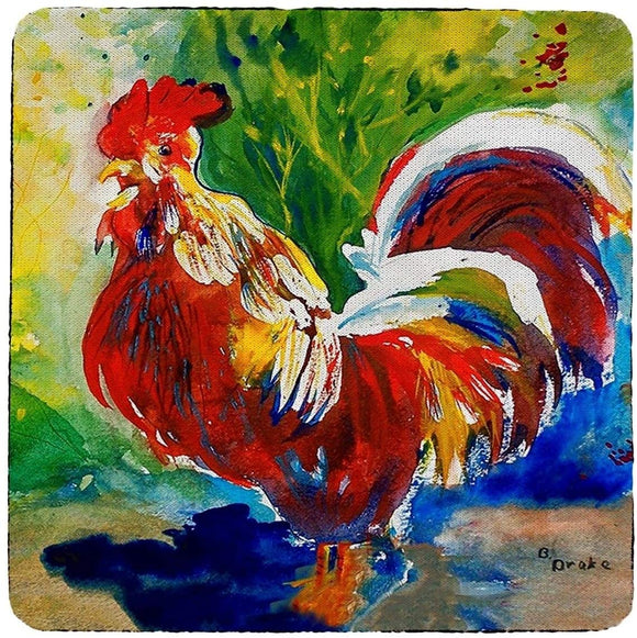 Red Roosters Coaster Set 4 Color Synthetic Fiber