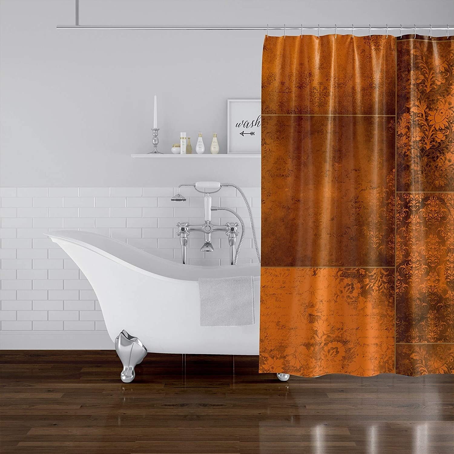 MISC Eclectic Bohemian Patchwork Rust Shower Curtain by 71x74 Orange Patchwork Bohemian Eclectic Polyester