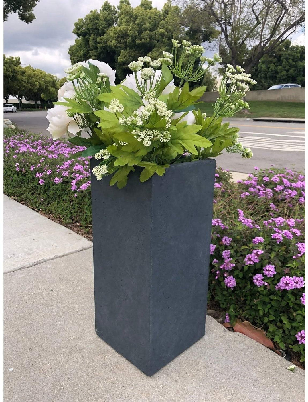 Lightweight Concrete Tall Light Granite Planter Medium 11'x11'x23 6' Grey Rectangular