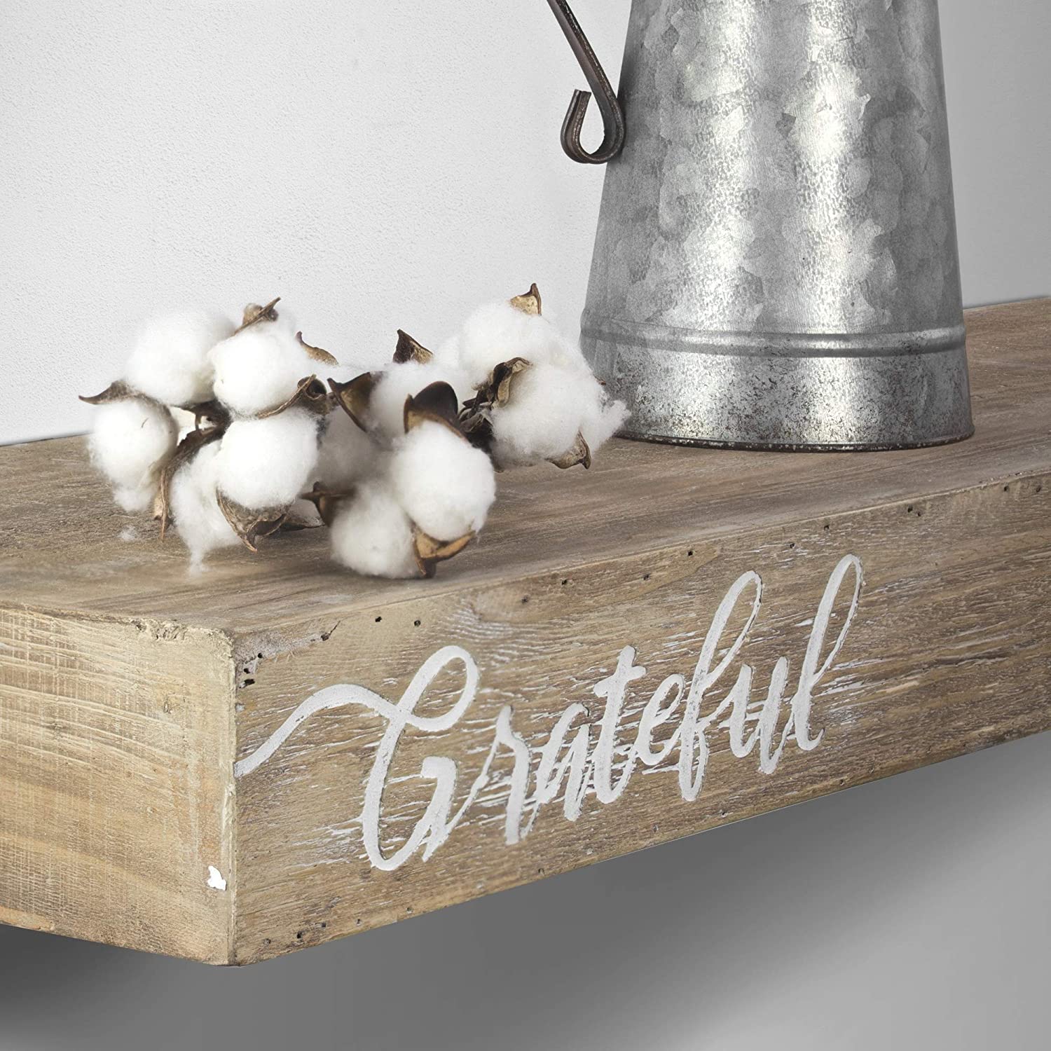 MISC Floating Wall Shelf Grateful Text Engraving Brown Wood