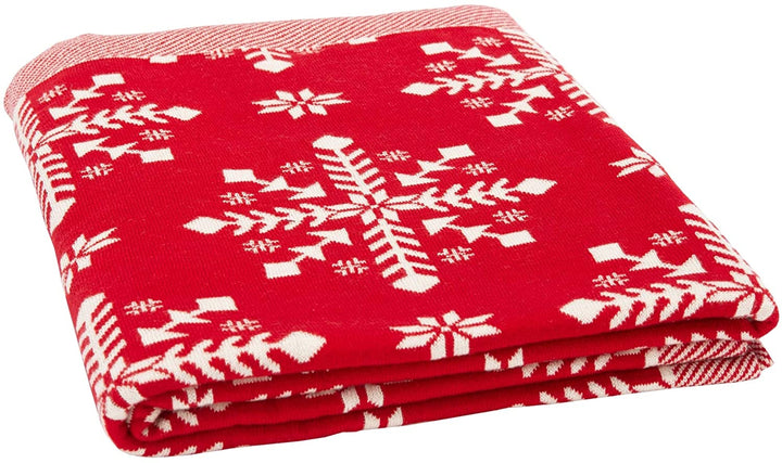 Holiday Frost Red 50 X 60 inch Throw Blanket Graphic Cabin Lodge Cotton - Diamond Home USA