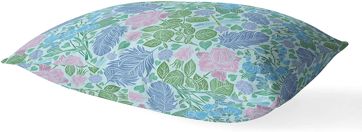 UKN Blue Lumbar Pillow Blue Floral Modern Contemporary Polyester Single Removable Cover