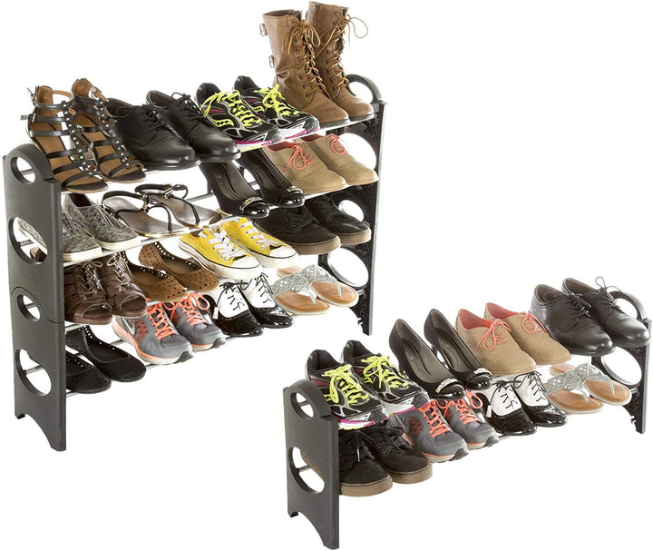 MISC 4 Tier Stackable Shoe Rack 16 Pair Capacity Black Iron Plastic Includes Hardware