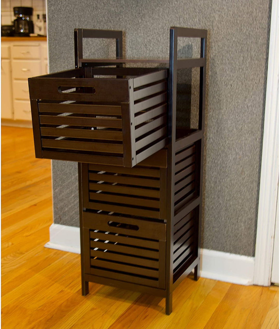 Bamboo Storage Tower 3 Slatted Drawers Brown Wood - Diamond Home USA