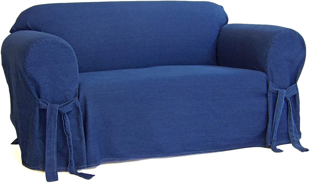 MISC Authentic Denim One Piece Loveseat Slipcover Blue Solid Nautical Coastal Cotton