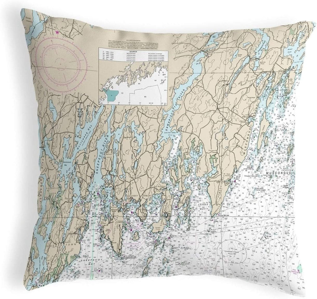 Me Nautical Map Noncorded Pillow 12x12 Color Graphic Coastal Polyester