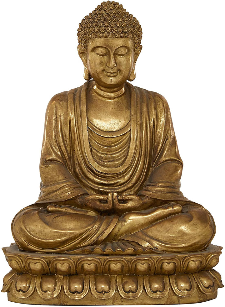 Antique Gold Polystone Sitting Buddha 12" X 16" 12 X 9 16 Resin - Diamond Home USA