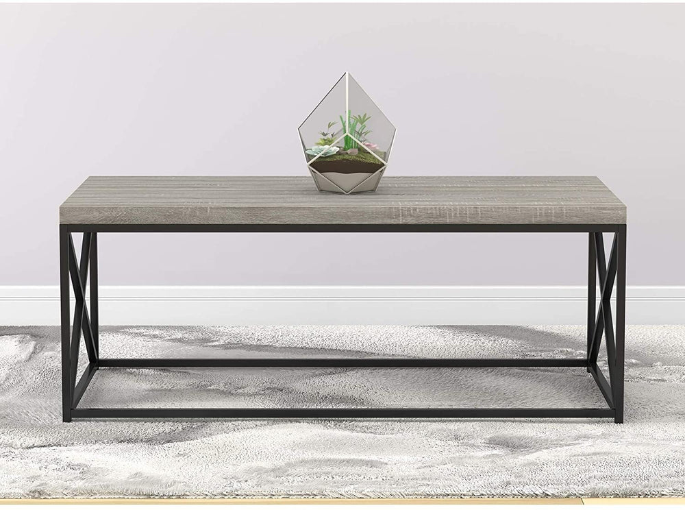 Coffee Table 48 l/Grey Wood/Black Metal Grey Transitional Rectangle Stainless Steel Matte Solid Wood