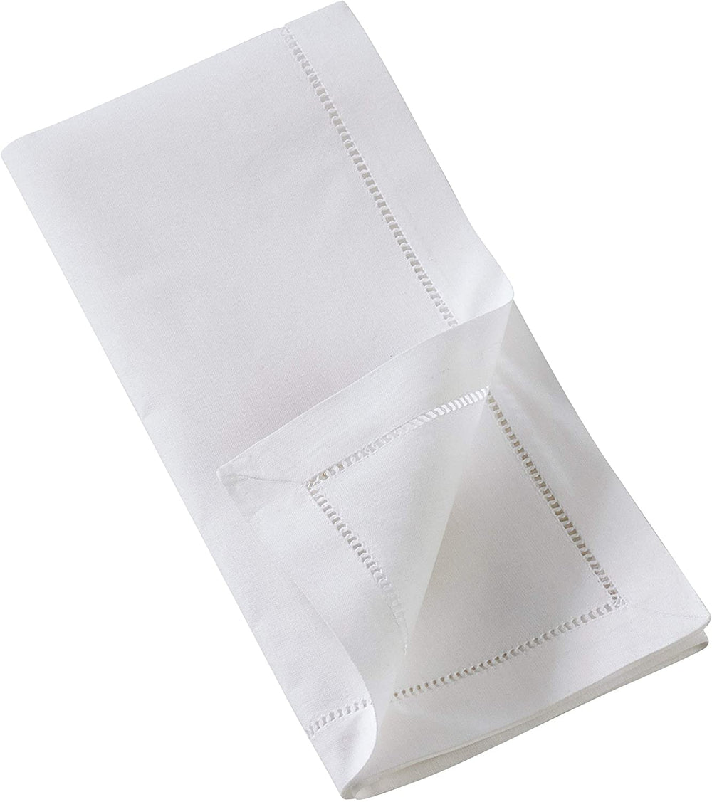 Hemstitch Cotton Napkins Embroidery (Set 6) White Embroidered Solid Classic Modern Contemporary Novelty Square