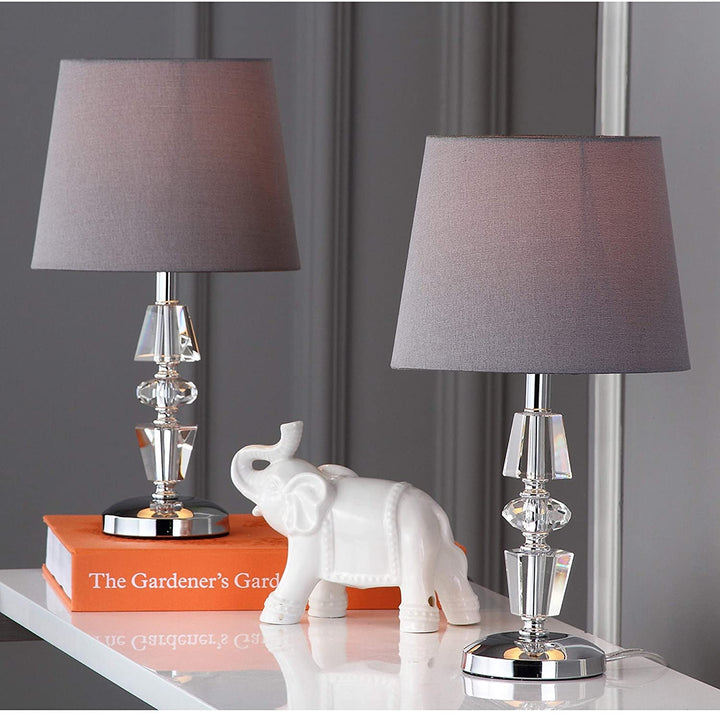 MISC 2 Piece Grey Crystal Table lamp Set 15" Clear Reading Light Chrome Geometric Desk Lamp Accent Bedroom Living Room Fabric