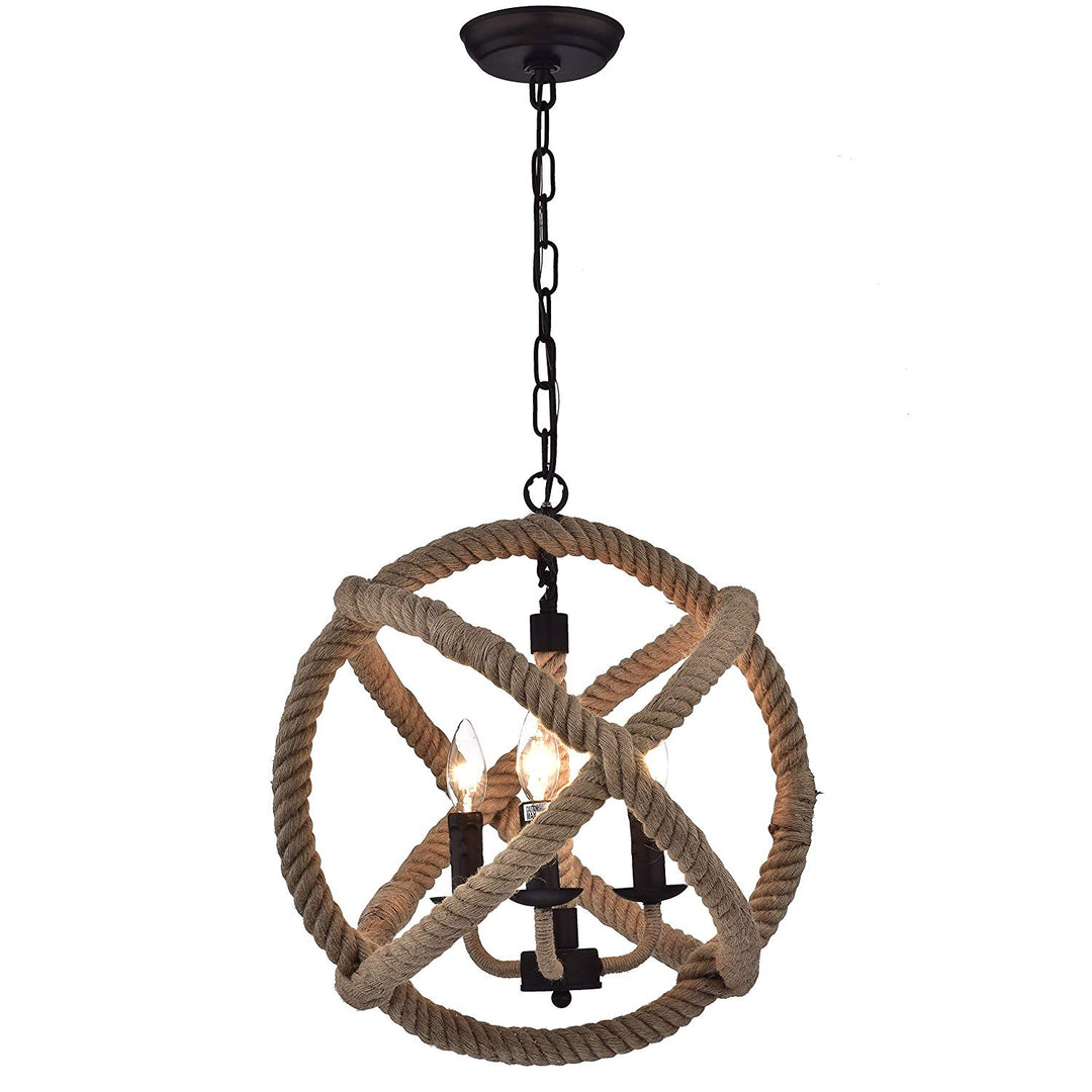 Antique Rope Chandelier Hanging Light Fixture Brown Dining Room Decor Bronze Finish Globe Shaped Metal