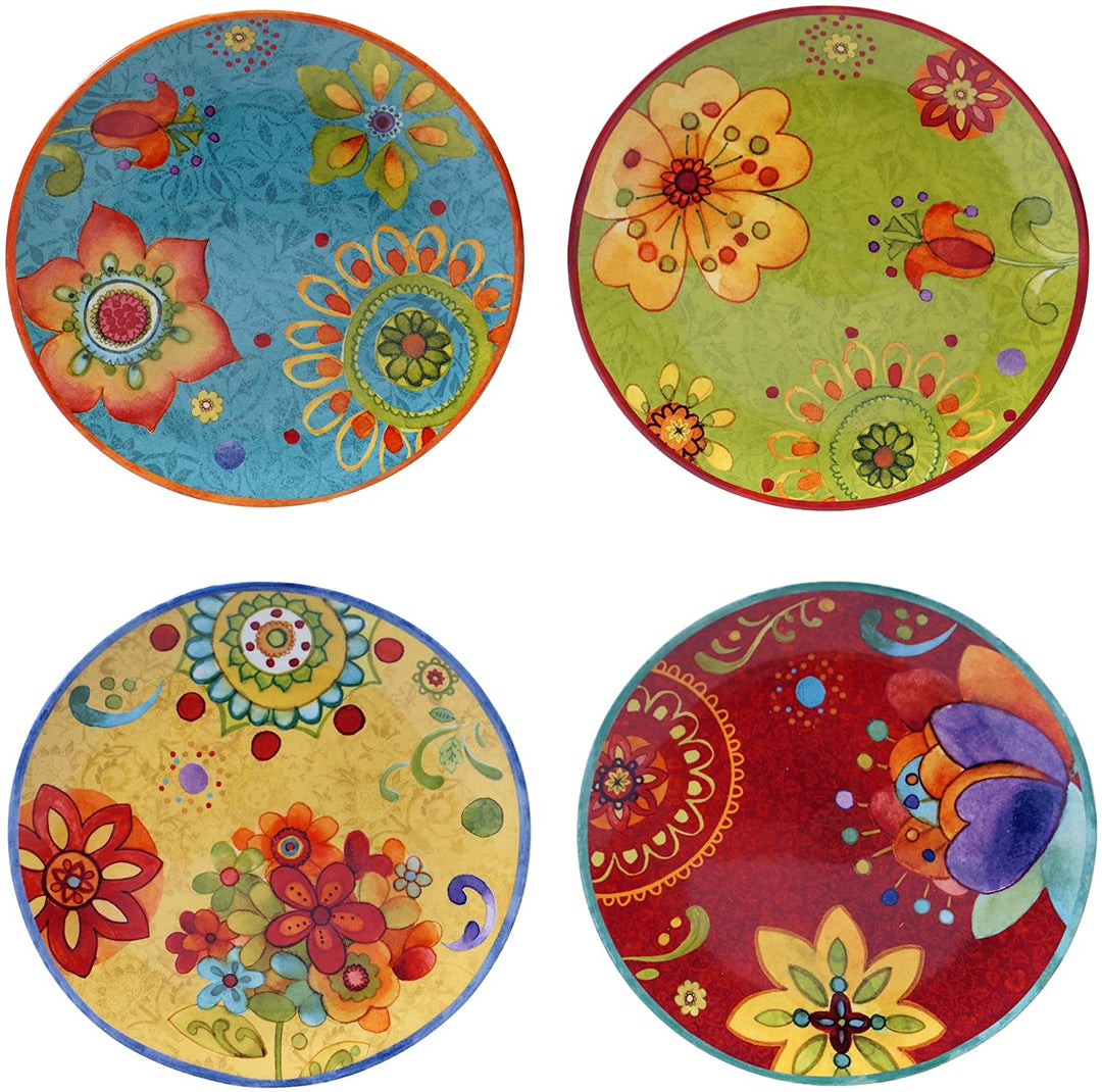 Sunset 8 75" Salad/Dessert Plates (Set 4) Green Red Yellow