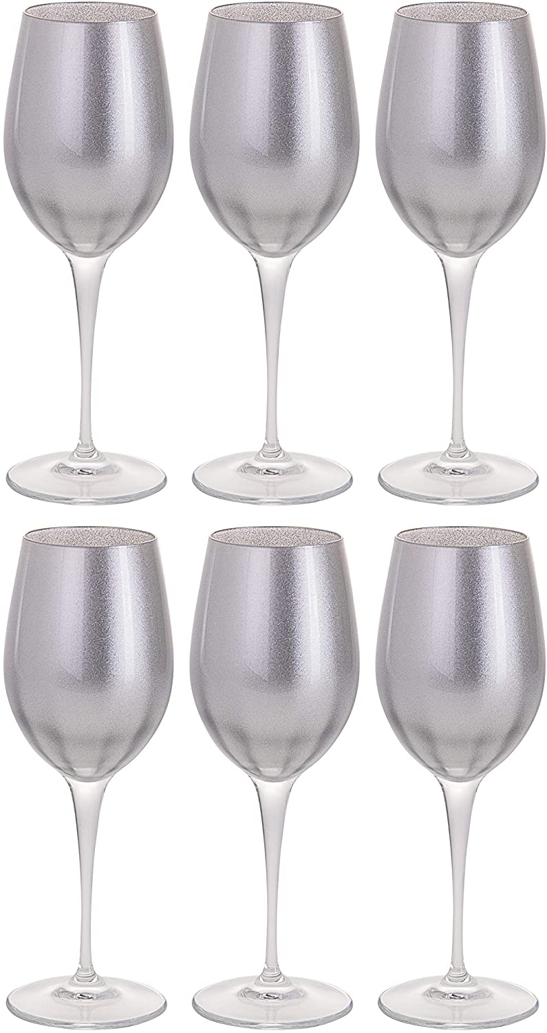 Glass Wine/Water Goblet Set/6 Silver W/Clear Stem 14 Oz Made