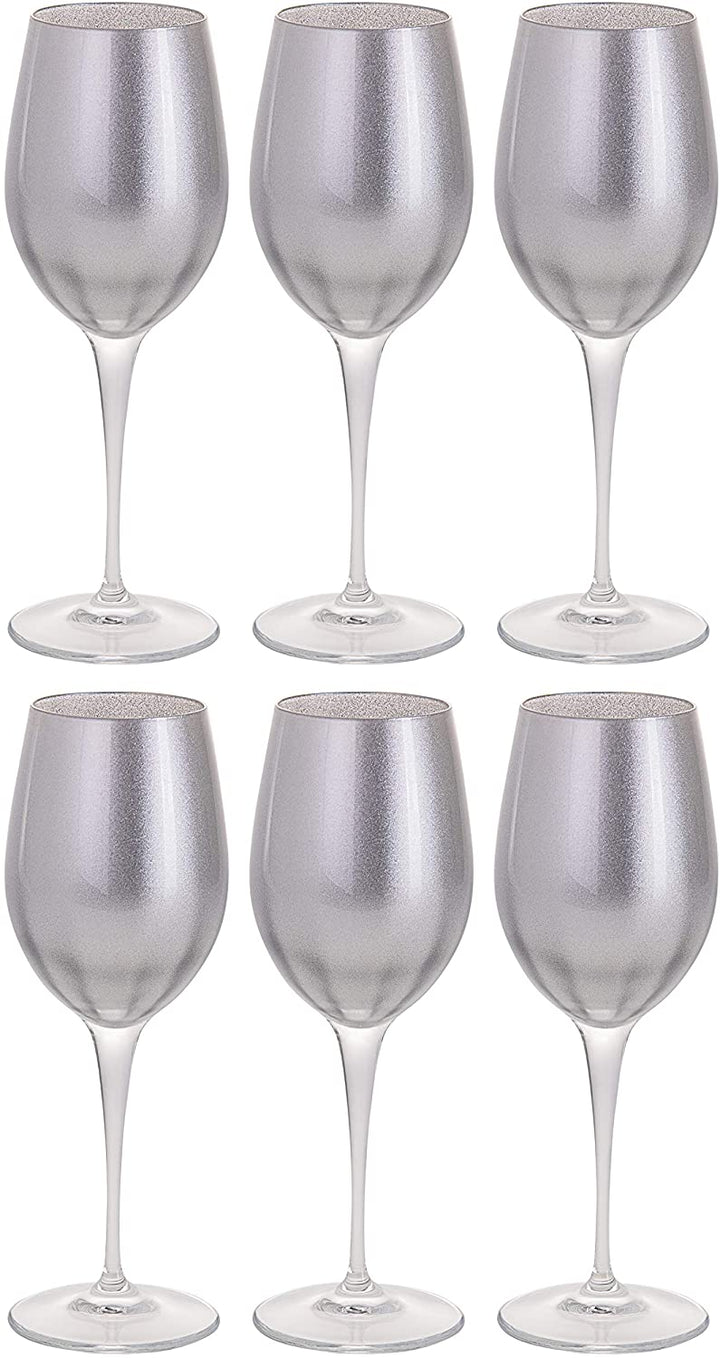 Glass Wine/Water Goblet Set/6 Silver W/Clear Stem 14 Oz Made