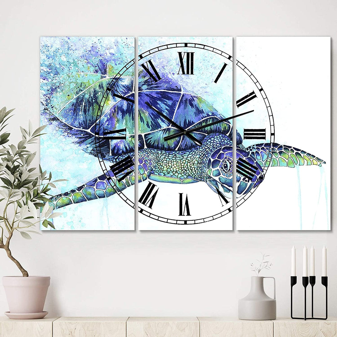 Sea Turtle' Oversized Cottage Wall Clock 3 Panels 36 Wide