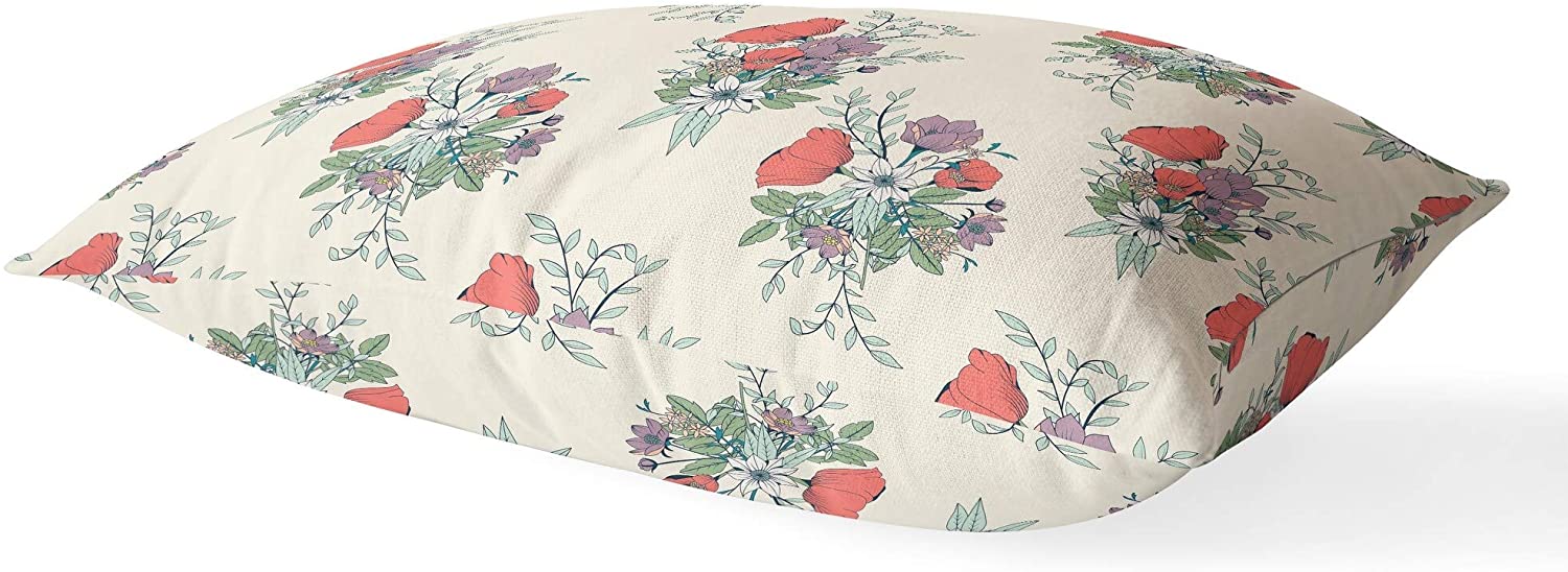 UKN Lumbar Pillow Red Floral Modern Contemporary Polyester Single Removable Cover