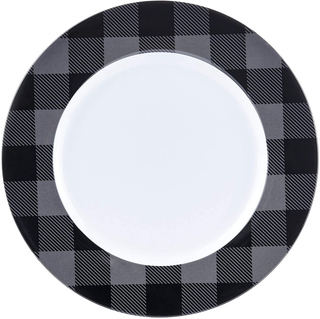 16pc Buffalo Plaid Grey/Black 11" X 0'5" Grey Stripe Modern Contemporary Round Porcelain 16 Piece - Diamond Home USA