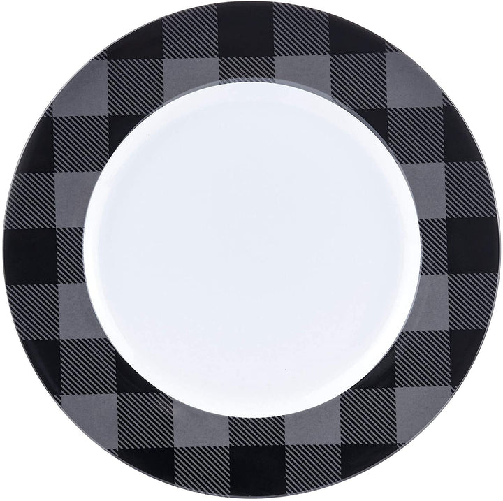 16pc Buffalo Plaid Grey/Black 11" X 0'5" Grey Stripe Modern Contemporary Round Porcelain 16 Piece - Diamond Home USA