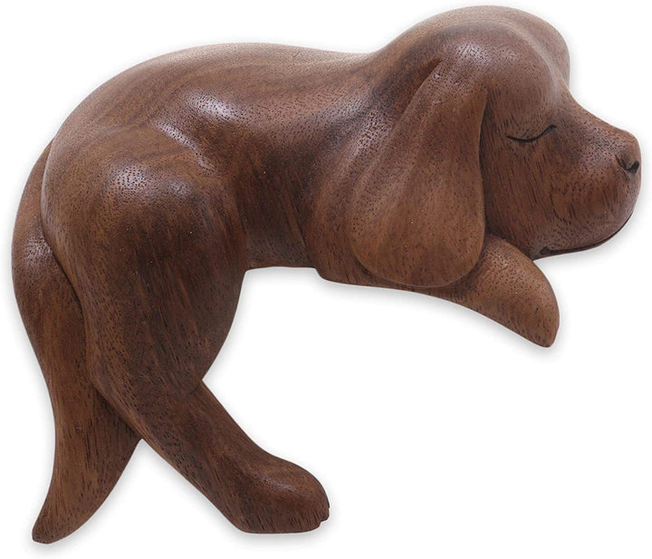 Handmade Wood Sculpture Sleepy Spaniel (Indonesia)