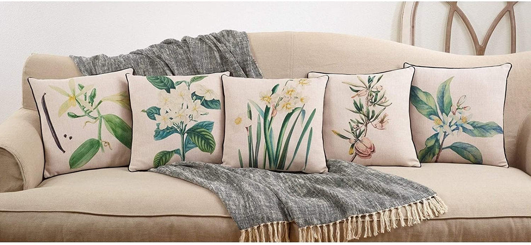 MISC Floral Design Throw Pillow Tan Polyester Single