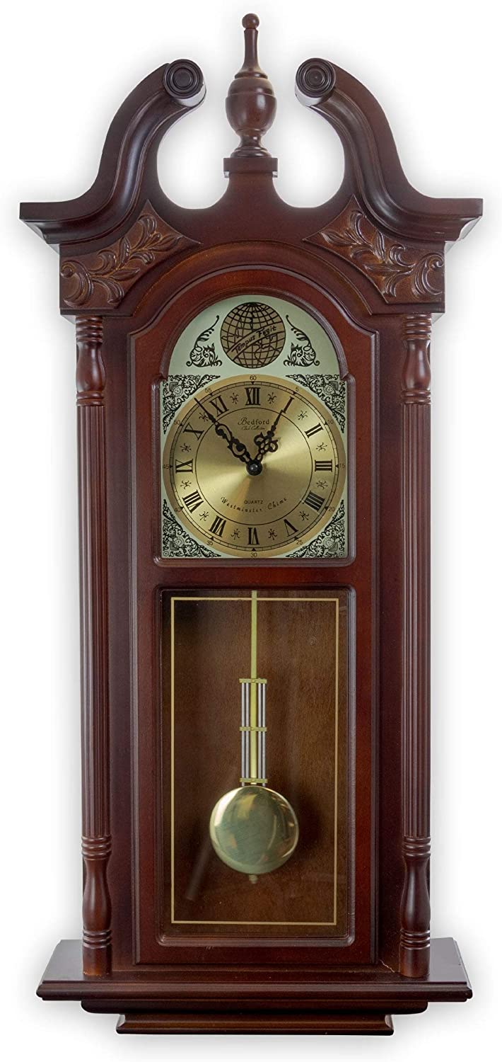 38" Classic Colonial Chiming Wall Clock Brown Rectangular