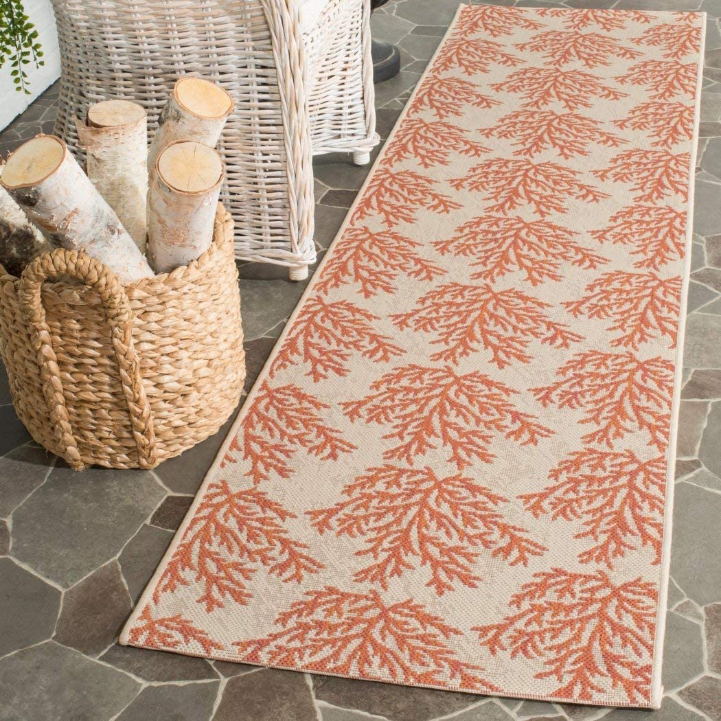 2'3 x 8' Orange Tan Coral Pattern Runner Rug Rectangle Beige