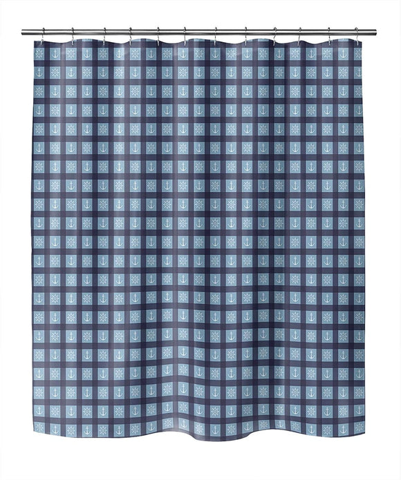MISC Anchor Navy Light Blue Shower Curtain by 71x74 Blue Geometric Nautical Coastal Polyester