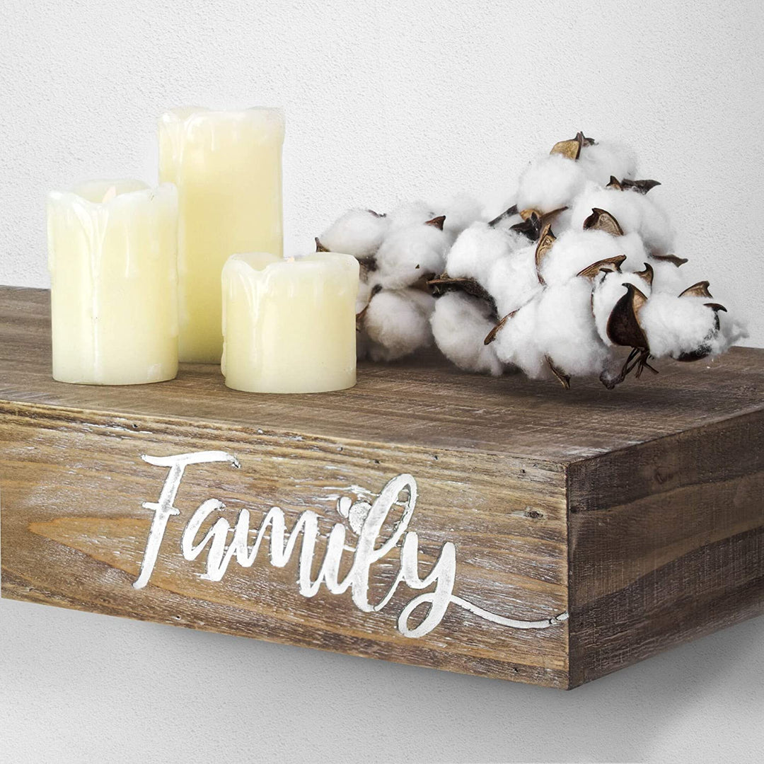 MISC Floating Wall Shelf Family Text Engraving Brown Wood