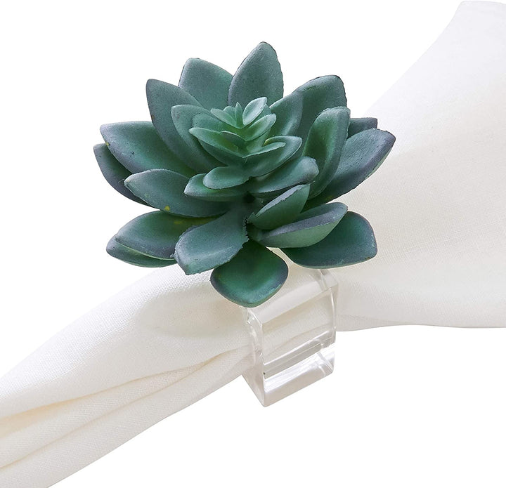 MISC Succulent Design Napkin Ring Holders (Set 4) Blue Acrylic Plastic