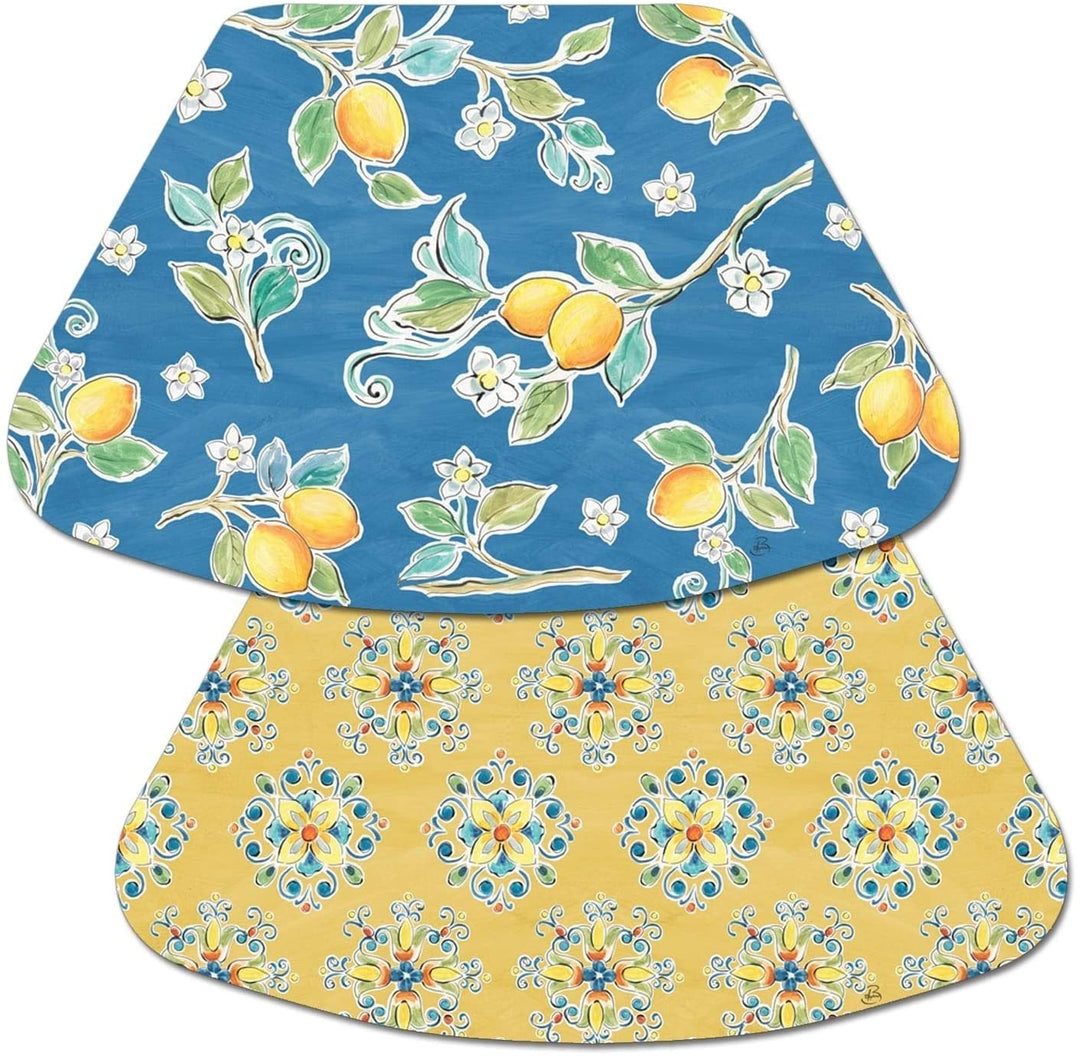 Wipe Clean Wedge Shaped Placemats Set 4 Lemons Blue Color