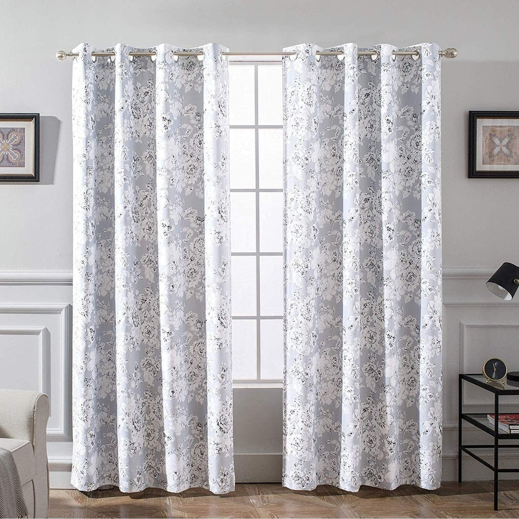 Floral Pencil Sketch Blackout Lined Curtain Panel Pair 52" Width X 84" Length Grey Modern Contemporary Traditional Polyester Thermal